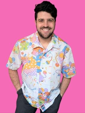 Handmade, Upcycled Vintage Popples Bed Sheet Short Sleeve Shirt Size L